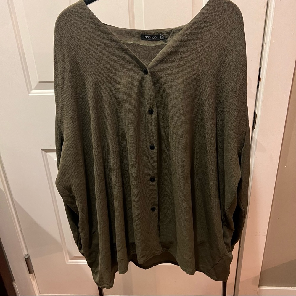 BooHoo dark green flowing blouse